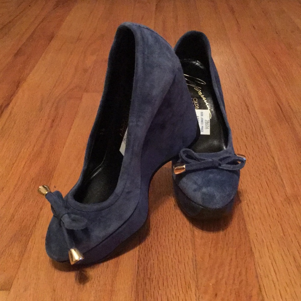 Caparrini Firenze Blue Suede Wedges with Tie